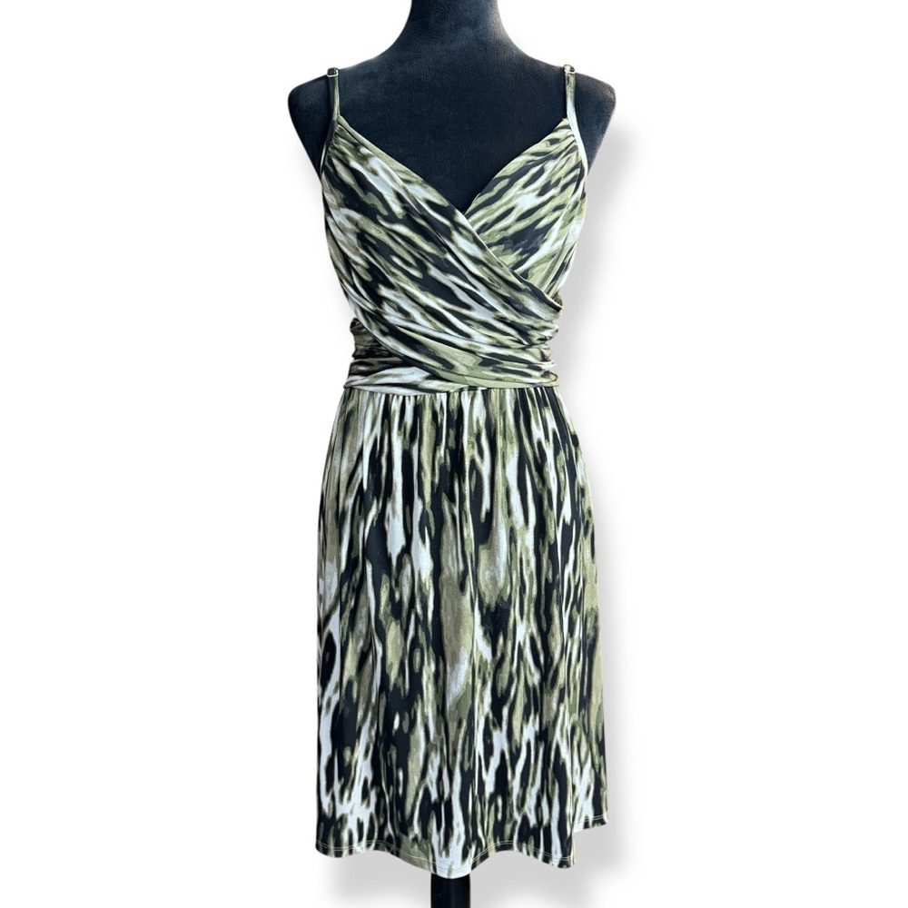 Jennifer Lopez Womans Summer Sleeveless Dress Size XL Green Black Cream Stretch